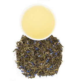 Harney & Sons Island Dreams tea with blue cornflowers adds floral color and tropical balance.