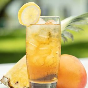 Harney & Sons Mango Tea steeping to release tropical aroma and bold flavor.
