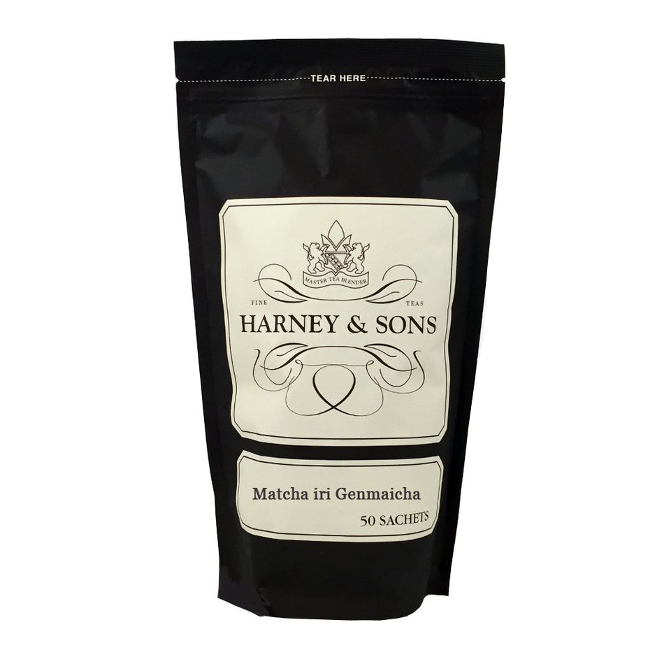 Harney & Sons Matcha iri Genmaicha tea bag sachets for a convenient daily ritual.