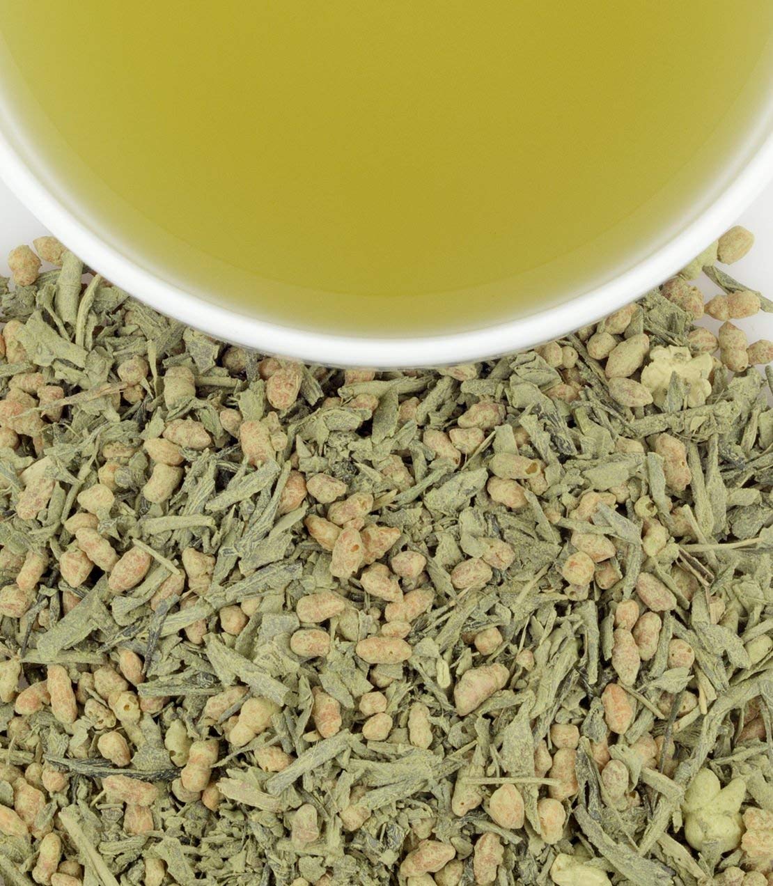 Harney & Sons Matcha iri Genmaicha steeping cup delivers roasted rice aroma and green tea flavor.