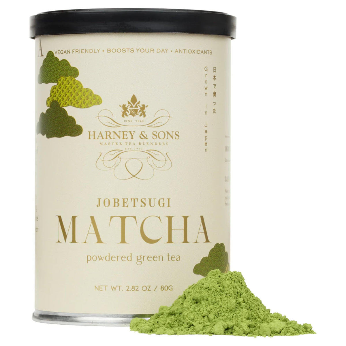 Harney & Sons Matcha Jobetsugi tin front view for convenient storage.