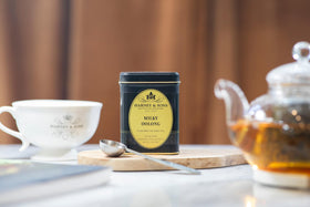 Packaging tin for Harney & Sons Milky Oolong showcases premium loose tea quality.