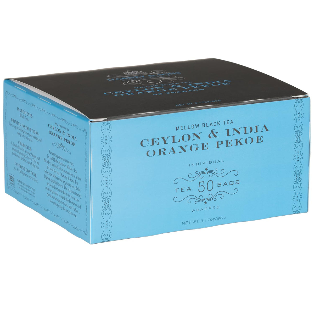 Harney & Sons Orange Pekoe tea box front, ideal for a mellow, satisfying cup.