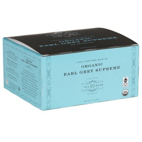 Harney & Sons Organic Earl Grey Supreme box of 50 tea bags for convenient daily brewing.