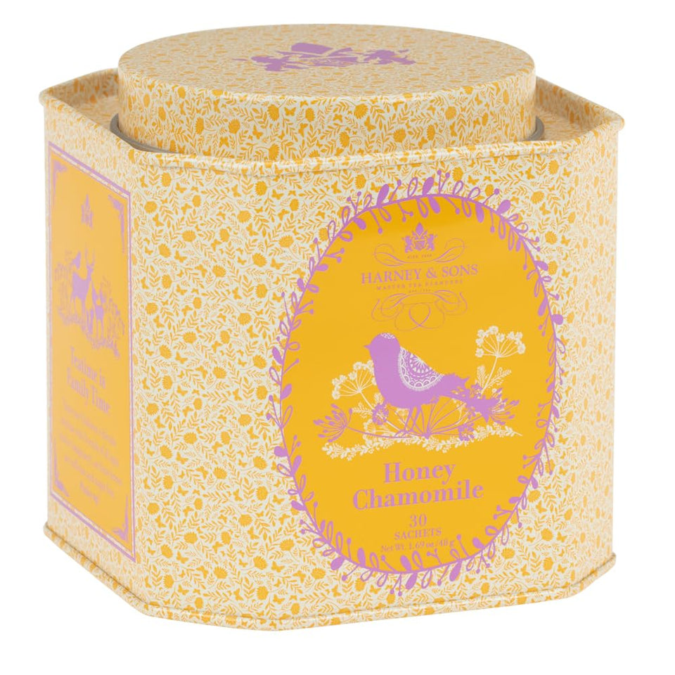 Harney & Sons Organic Honey Chamomile Tea tin front for a family-friendly calming ritual