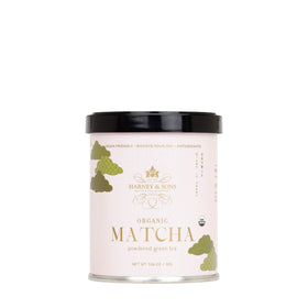 Harney and Sons Organic Matcha 30g tin front view, ideal for everyday rituals.