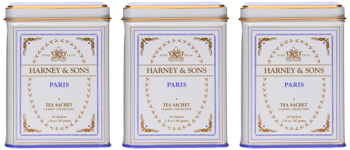Harney and Sons Paris Black Tea Sachet Collection provides a refined afternoon ritual with convenient sachets.