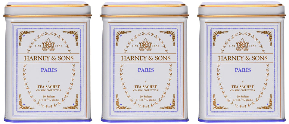 Harney and Sons Paris Black Tea Sachet Collection provides a refined afternoon ritual with convenient sachets.