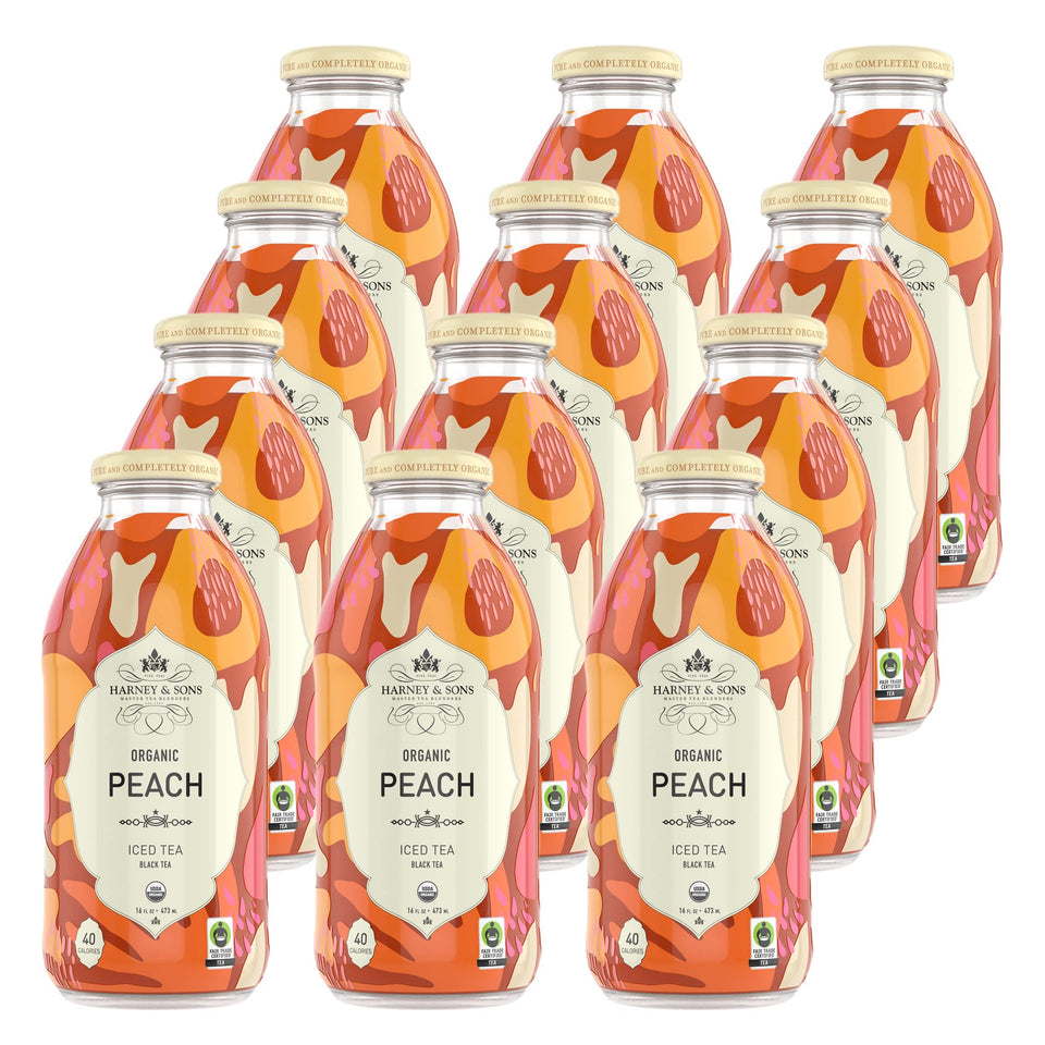 Harney and Sons Peach Black Iced Tea bottle for on-the-go refreshment and peach flavor