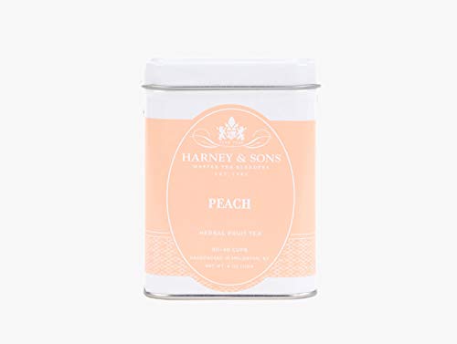 Harney & Sons Peach Fruit Tea close-up, showcasing peach pieces for natural flavor and aroma.