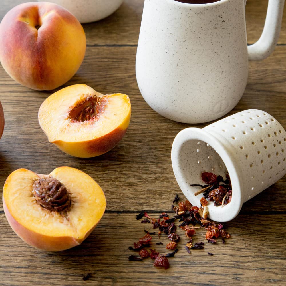 Harney & Sons Peach Fruit Tea iced serve, refreshing, caffeine-free, perfect for hot afternoons.