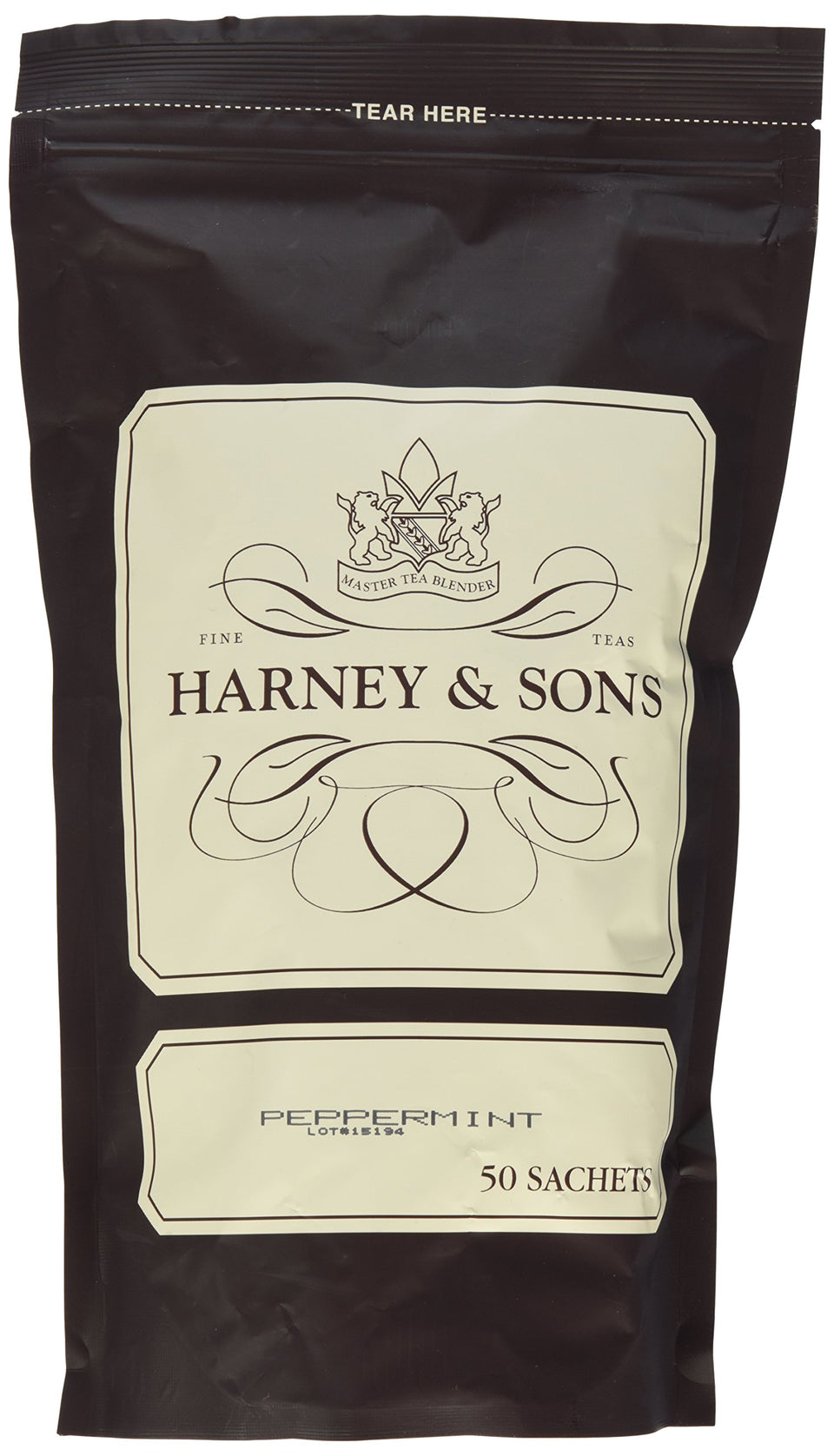Harney and Sons peppermint sachets on table, crisp aroma and refreshing taste.