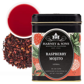 Harney & Sons Raspberry Mojito loose leaf tea tin ready for hot or iced brew.