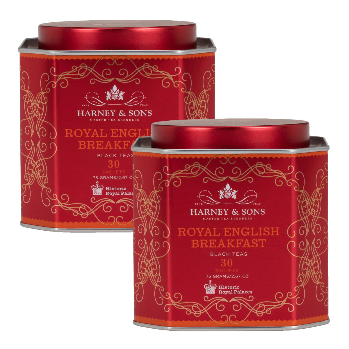 Harney & Sons Royal English Breakfast front view, robust flavor for a morning ritual.