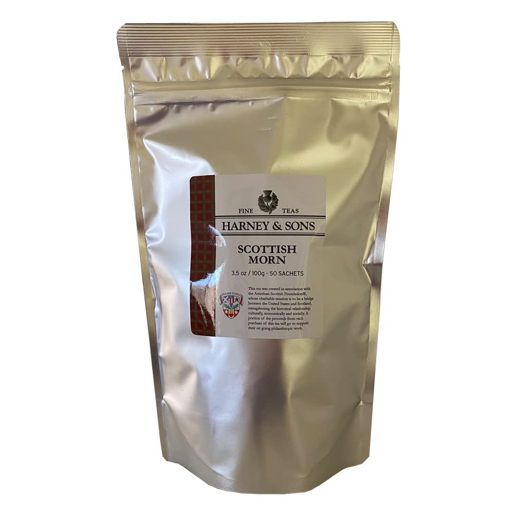 Harney & Sons Scottish Morn tea sachets pack for bold, easy brewing.