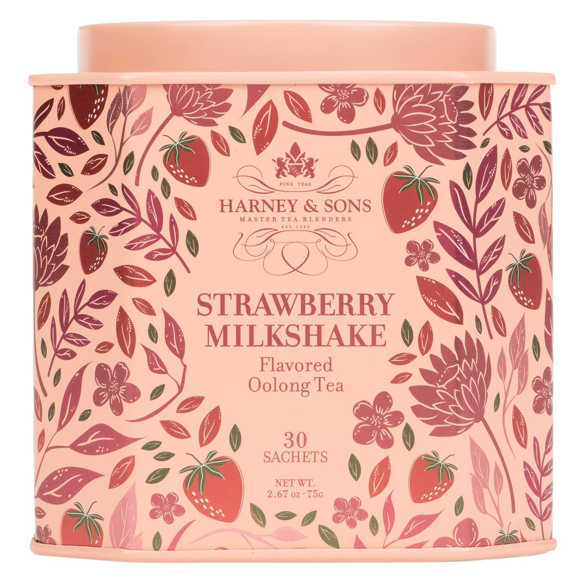 Harney & Sons Strawberry Milkshake Tea sachets in a 30-pack for quick servings.