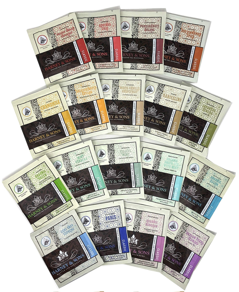 Harney & Sons tea gift box with assorted sachets, ideal for gifts or office use