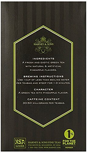 Hot brewed cup of Harney & Sons Tropical Green tea with inviting citrus notes.