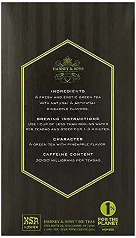 Hot brewed cup of Harney & Sons Tropical Green tea with inviting citrus notes.