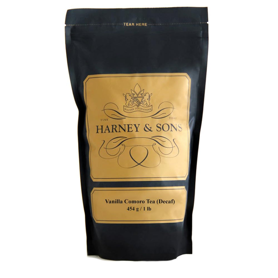 Harney & Sons Vanilla Comoro Decaf Tea loose leaf with vanilla aroma and soothing flavor