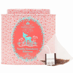 Harney and Sons Vanilla Strawberry Hibiscus sachets offer fruity, caffeine-free blend