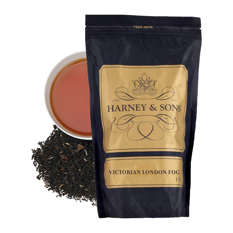 Harney & Sons Victorian London Fog loose tea for at-home latte brewing with vanilla and lavender
