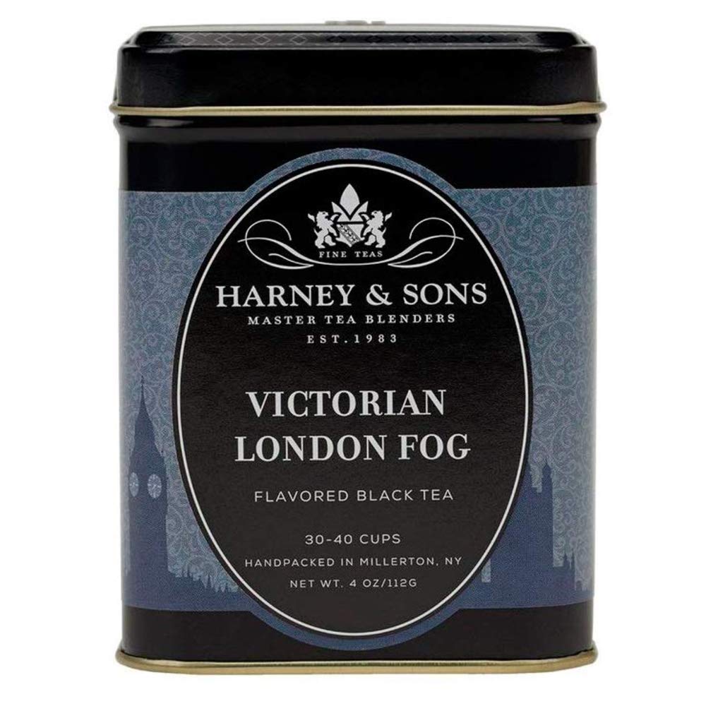 Harney and Sons Victorian London Fog cup and saucer, oolong and black tea blend aromatic finish.