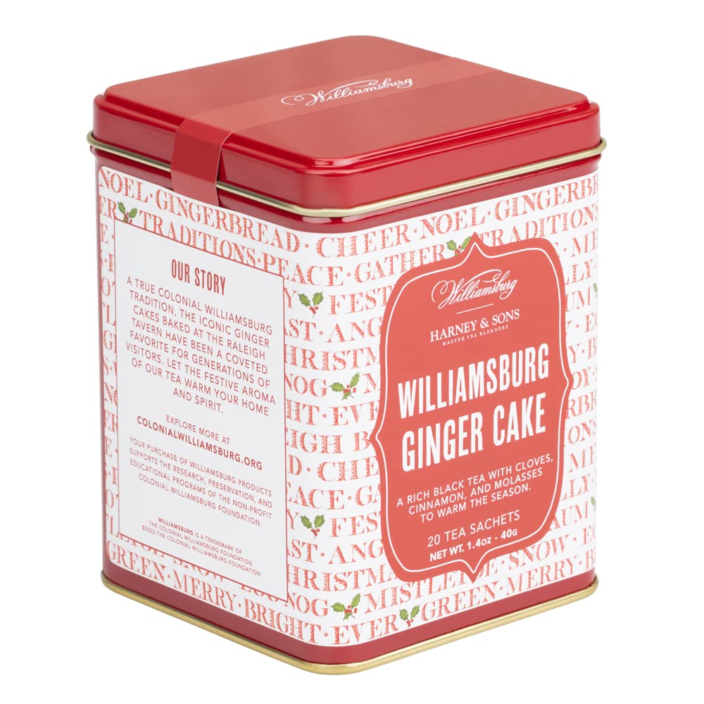 Harney & Sons Williamsburg Ginger Cake tea tin for cozy, spiced moments.