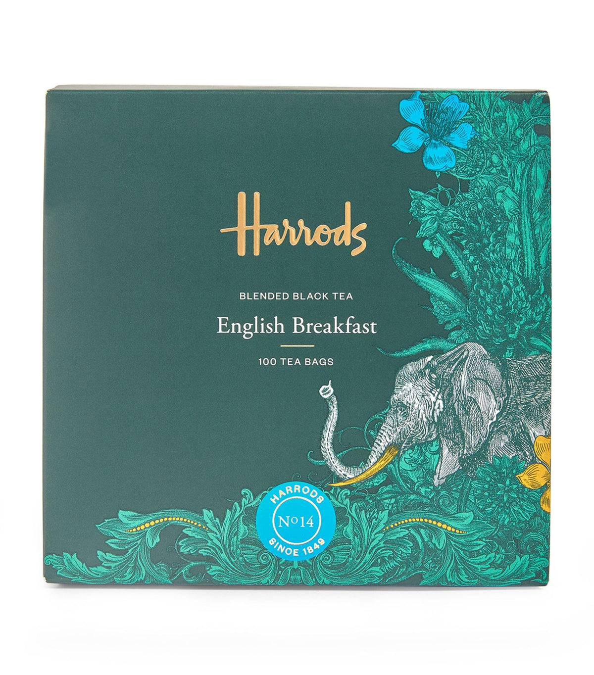 Harrods English Breakfast Tea No-14 box of 100 tea bags for a robust morning brew
