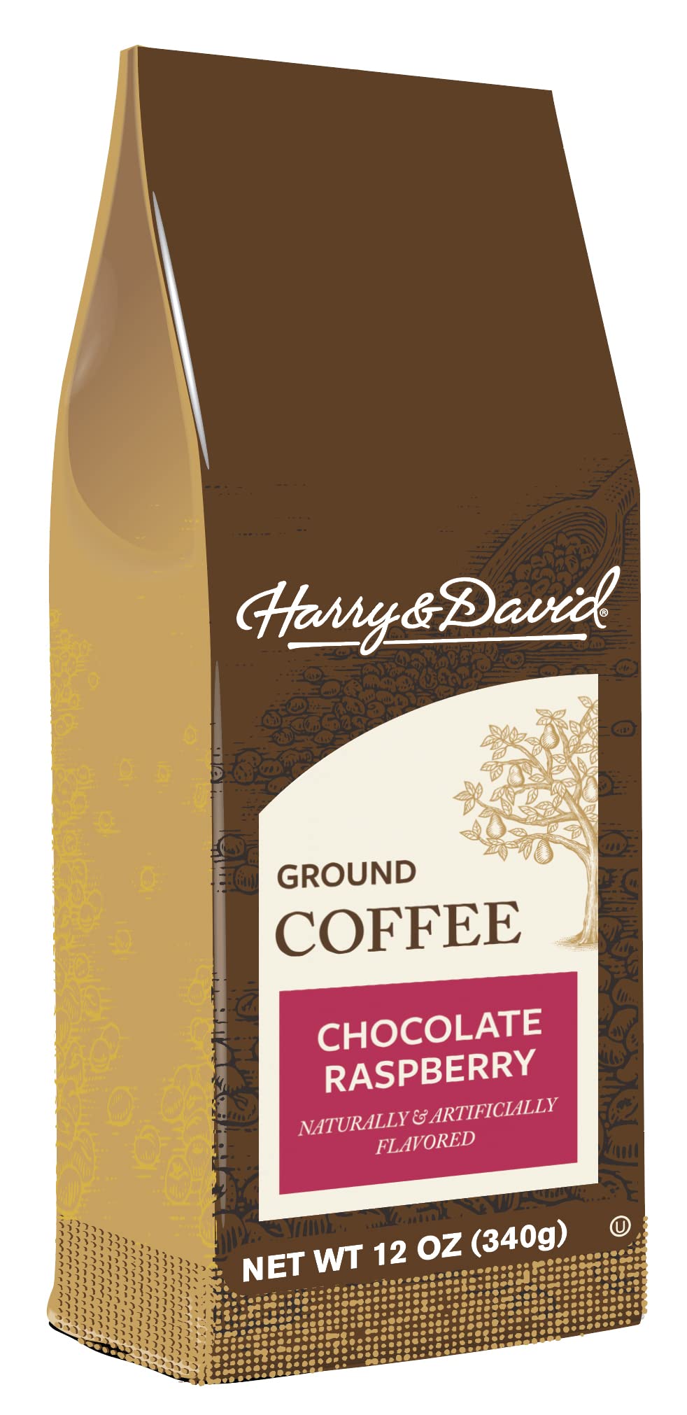 Harry & David ground coffee, Chocolate Raspberry flavor, aromatic morning pick-me-up.