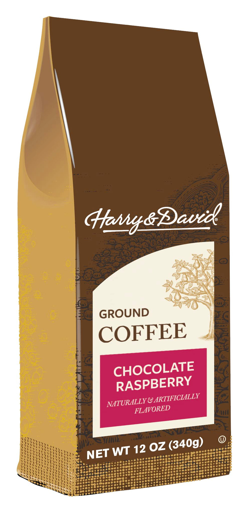 Harry & David ground coffee, Chocolate Raspberry flavor, aromatic morning pick-me-up.