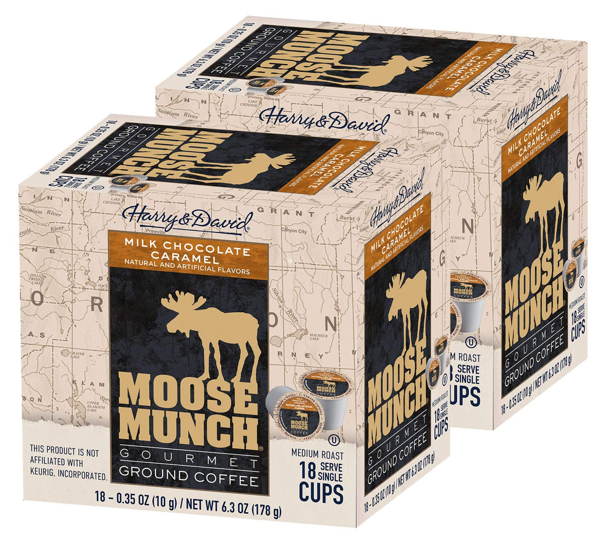 Harry & David Moose Munch coffee box opened for easy, at-a-glance brewing