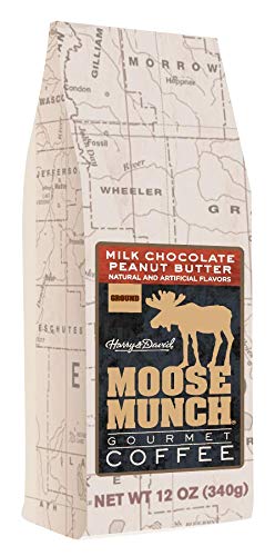 Harry & David Moose Munch Coffee 12 oz bag with milk chocolate peanut butter aroma, ideal for mornings