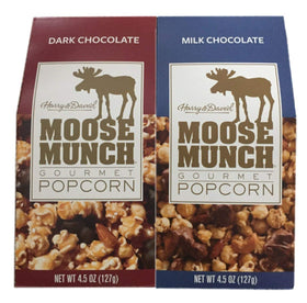 Harry & David Moose Munch dark chocolate bites over crisp popcorn, perfect for sharing