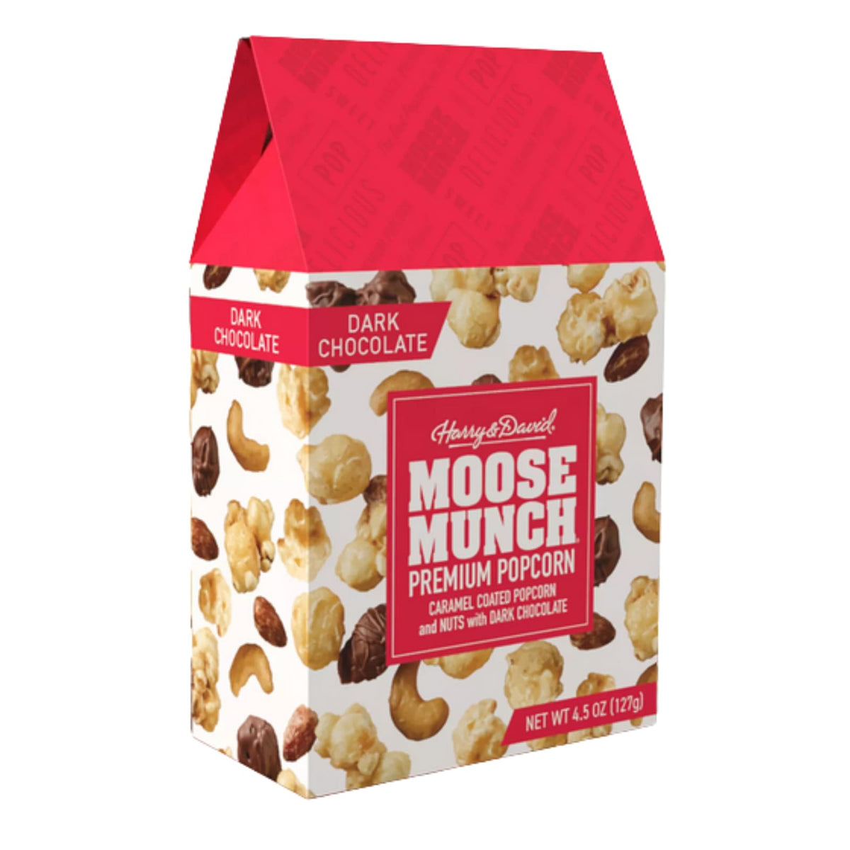 Harry & David Moose Munch dark chocolate popcorn box, ideal for gifting and cozy movie nights
