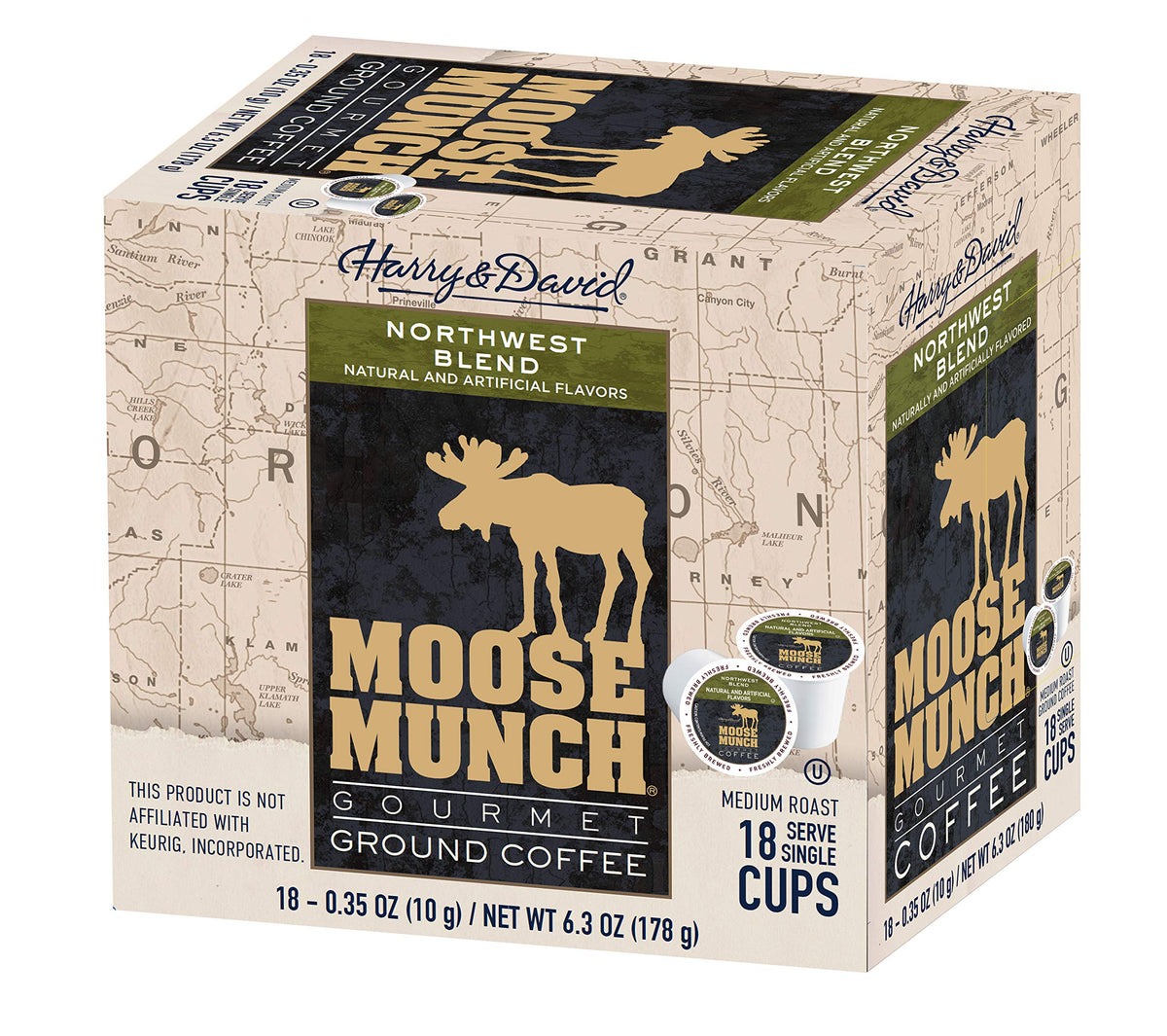 Harry & David Northwest Blend Moose Munch Gourmet Coffee single-serve cups for quick, flavorful mornings.
