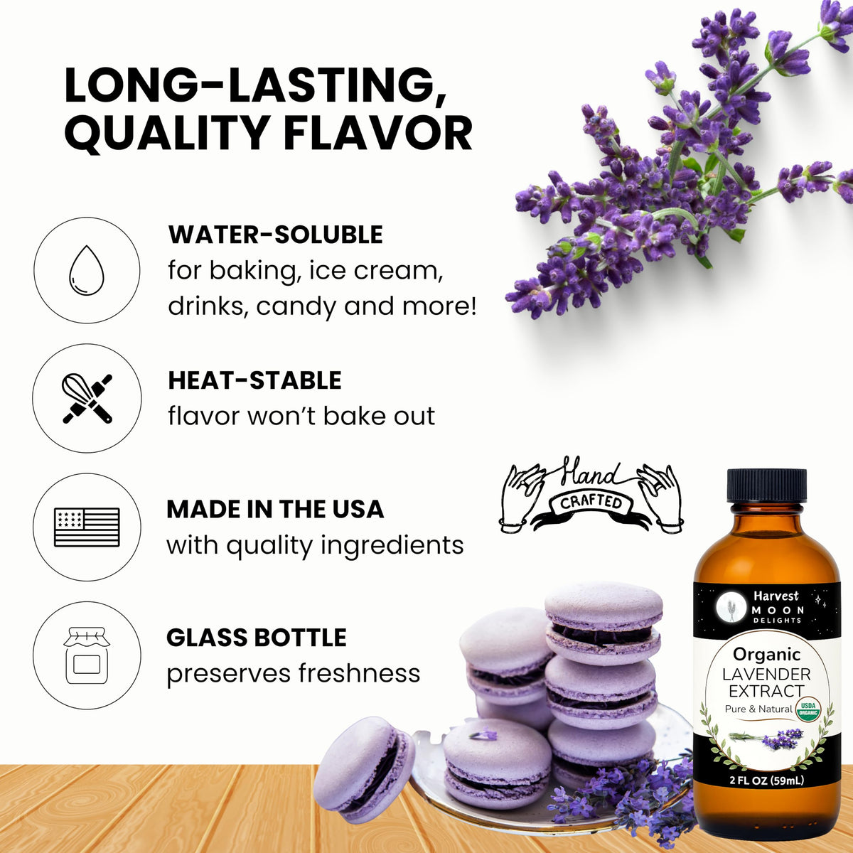 Harvest Moon Delights baking scene with lavender cookies and bottle.