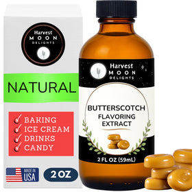 Harvest Moon Delights butterscotch extract bottle for premium flavor in baking.