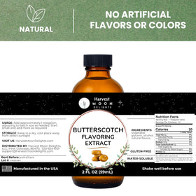 Harvest Moon Delights butterscotch extract label highlights natural ingredients.