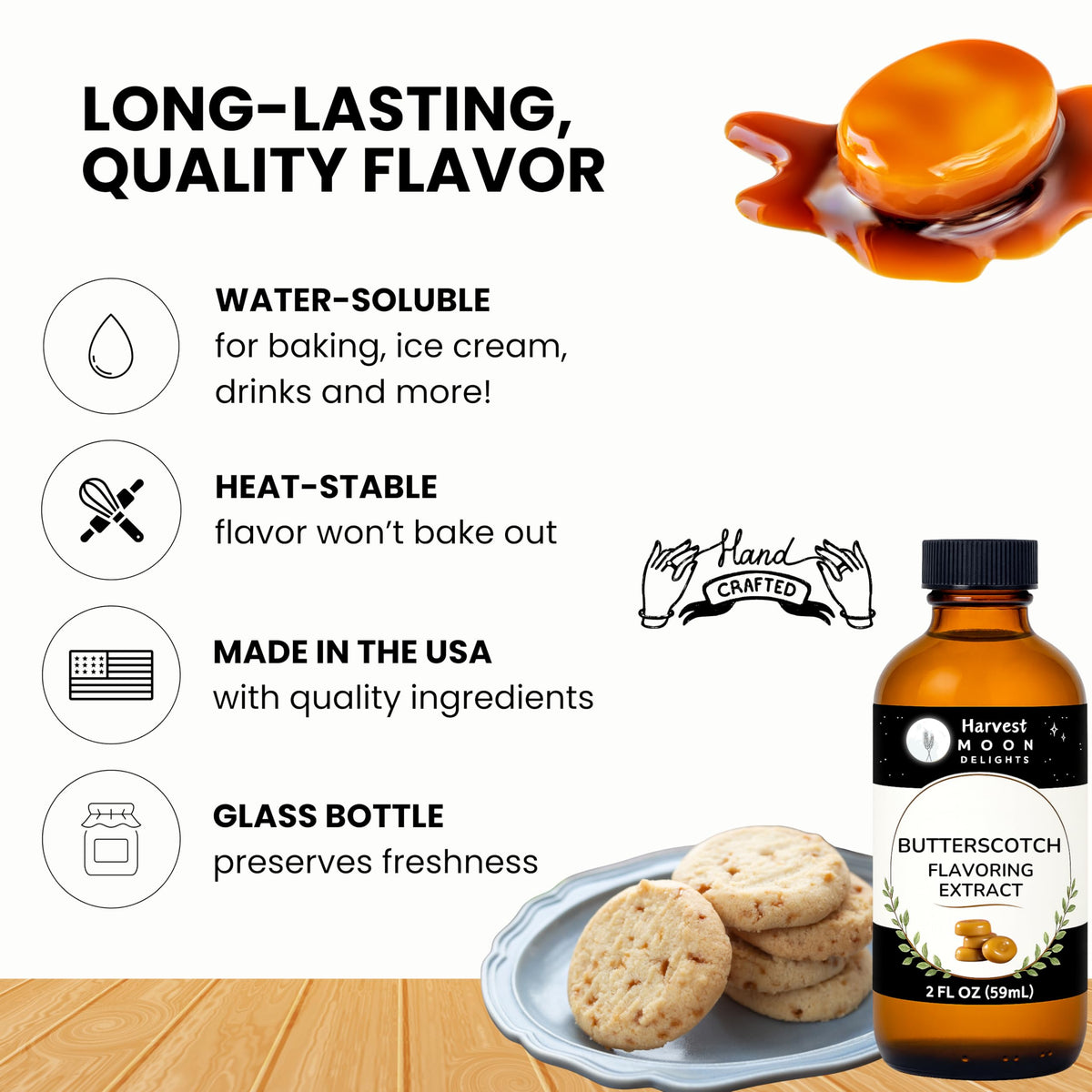Harvest Moon Delights butterscotch extract texture delivers smooth flavor with small amounts.