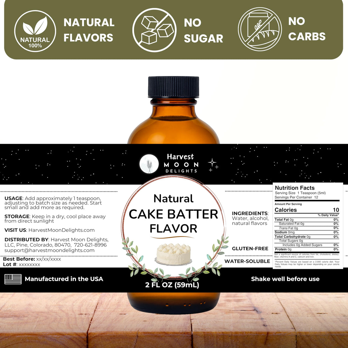 Harvest Moon Delights cake batter flavor pour into recipes for desserts and beverages.