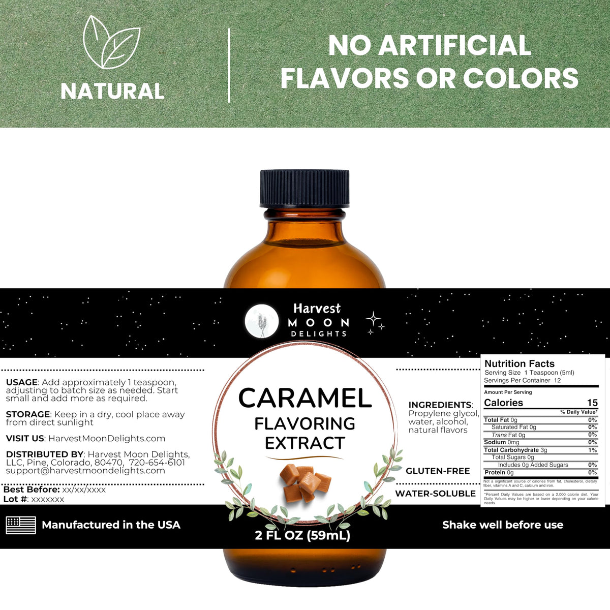 Harvest Moon Delights caramel extract pour shows convenient flavoring for coffee.