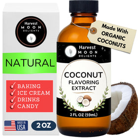 Harvest Moon Delights coconut extract bottle ready for baking and flavor.