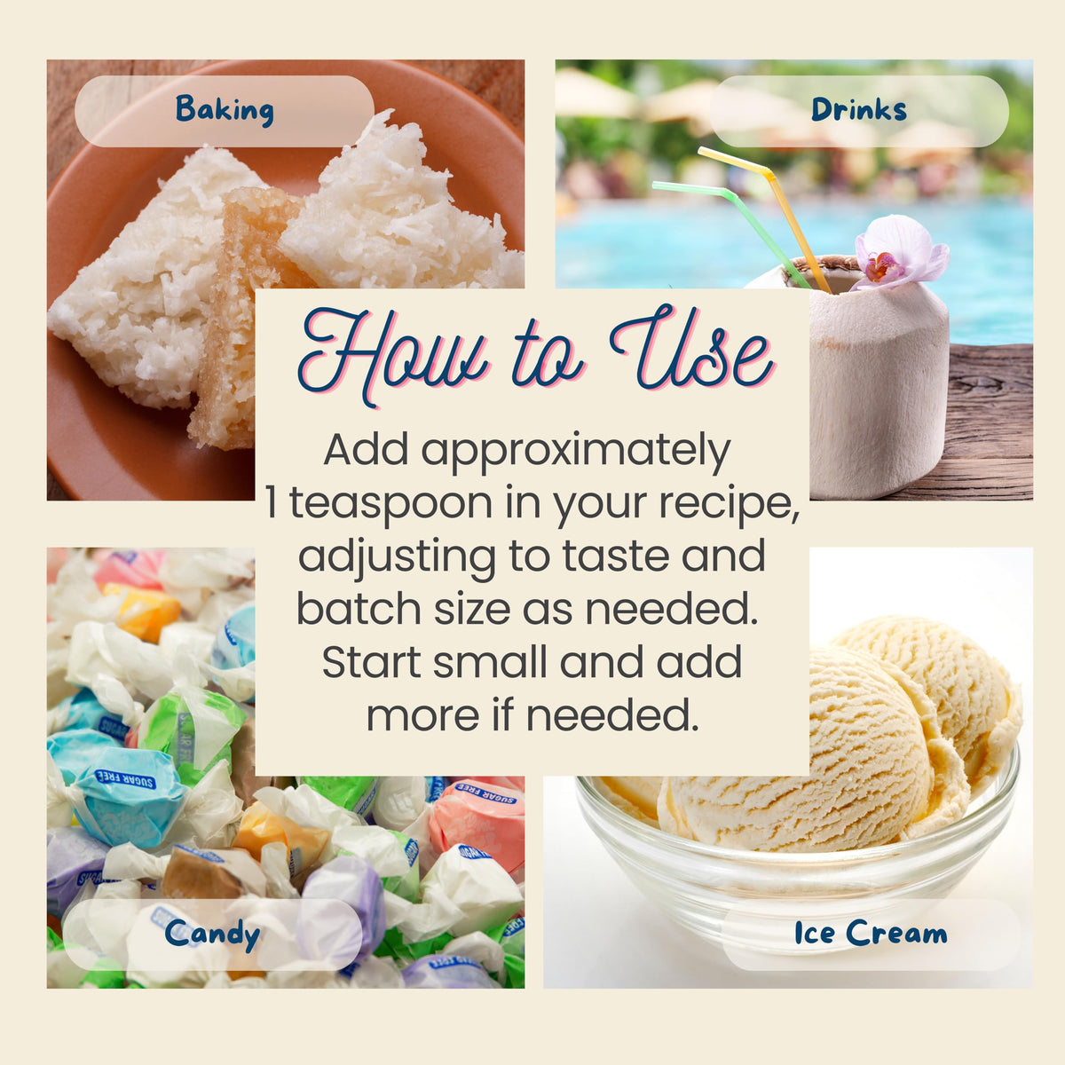 Close-up of Harvest Moon Delights coconut extract label.