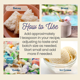 Close-up of Harvest Moon Delights coconut extract label.