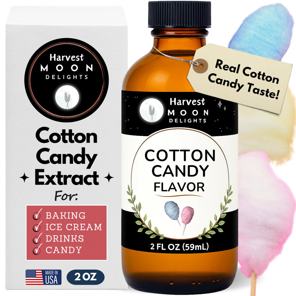 Harvest Moon Delights cotton candy flavoring bottle pour for rich dessert flavor
