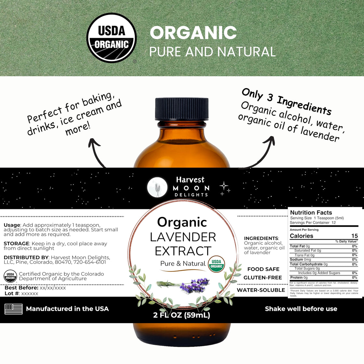 Harvest Moon Delights lavender flowers close-up illustrating natural organic aroma.