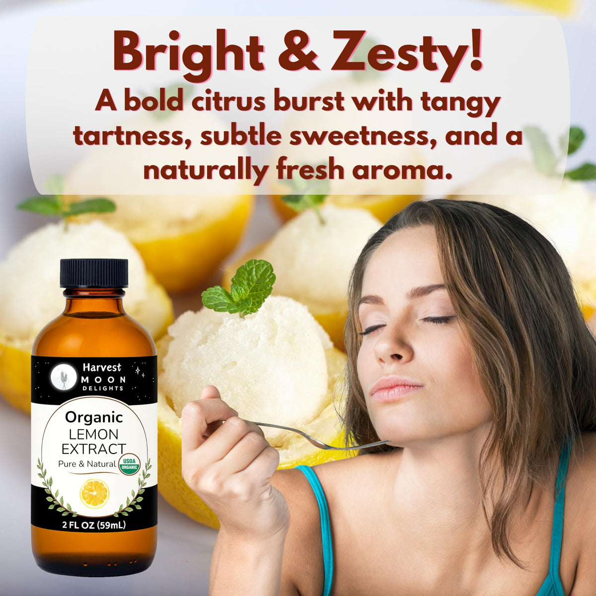 Harvest Moon Delights lemon extract in a glass elevates refreshing drinks.