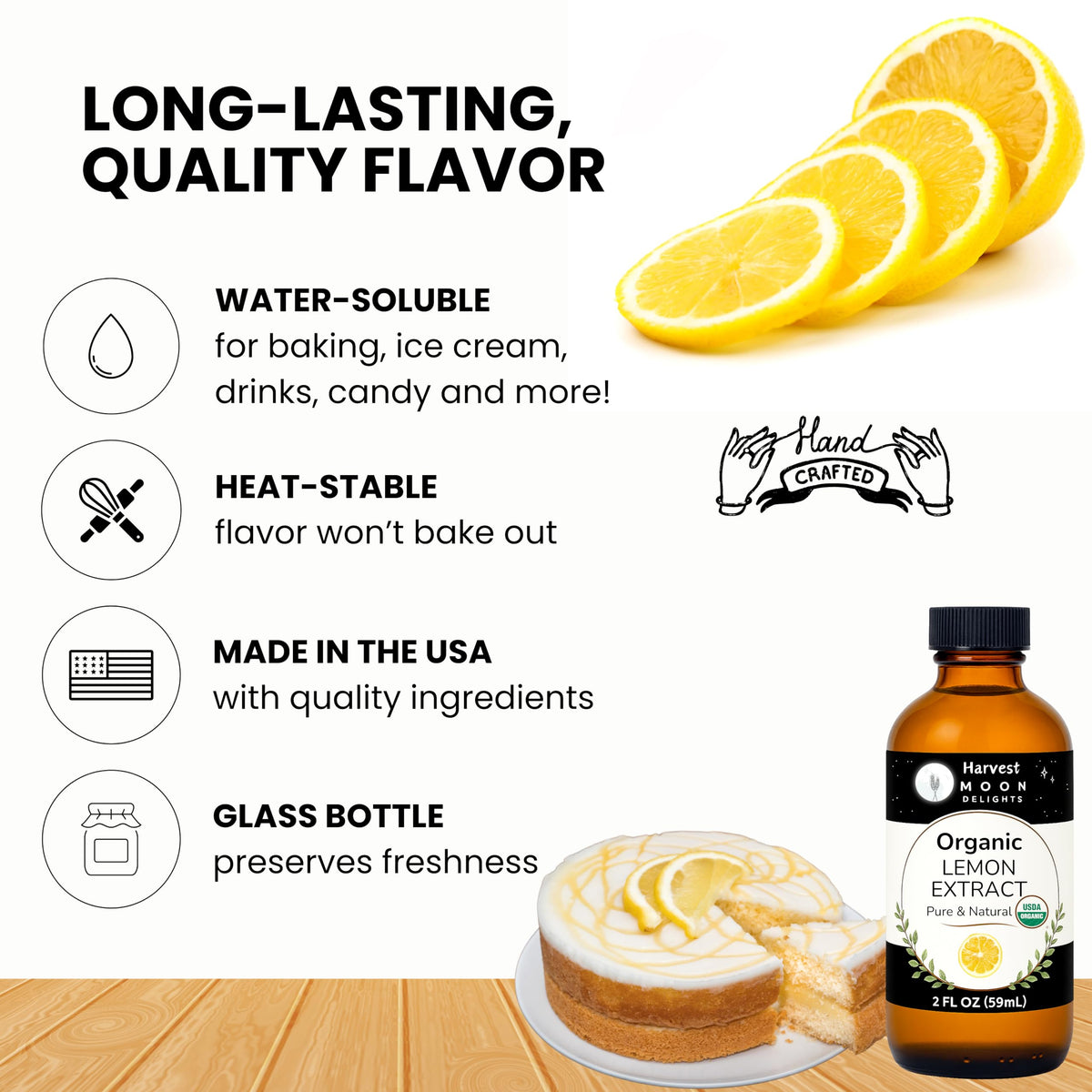 Harvest Moon Delights lemon extract droplets close-up showcase vivid citrus notes.