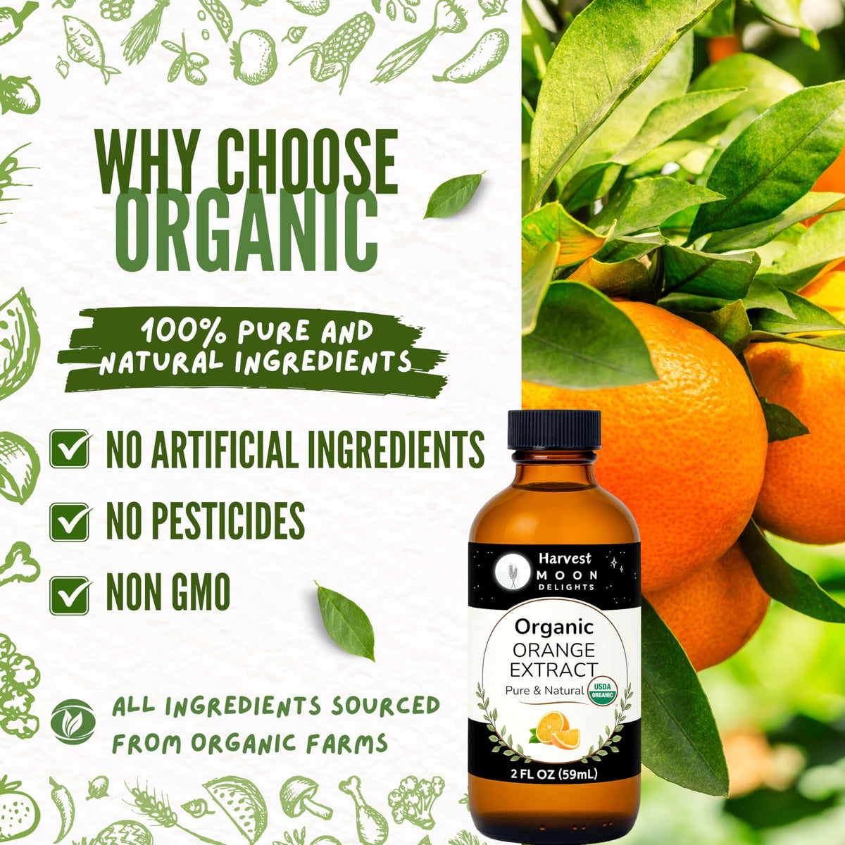 Orange extract drops ready to flavor desserts with harvest moon delights